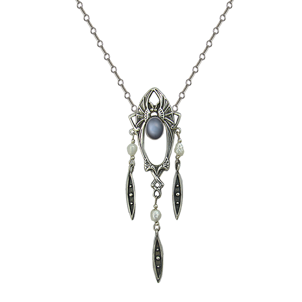 Sterling Silver Victorian Necklace With Grey Moonstone
